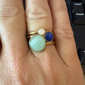 Stella & Dot Florence ring set - Gold Stacking Rings with Blue and Green Stones